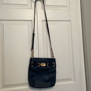 Michael Kors Navy Blue HAMILTON Pebble Leather Crossbody Shoulder Bag PRESTIGE